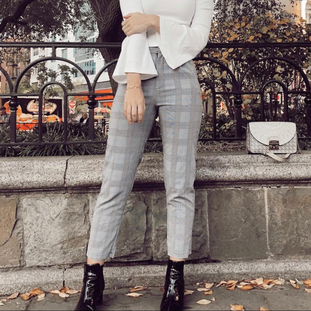 Plaid Pants Gray and Blue